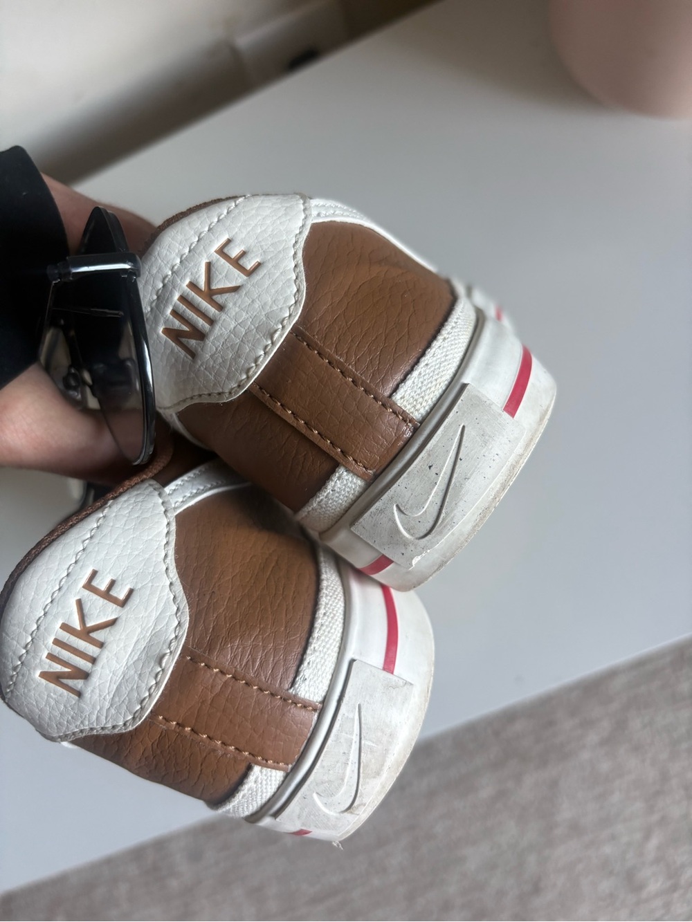 Nike Brown Leather Low-Top Sneakers with White Swoosh - Picture 5 of 5